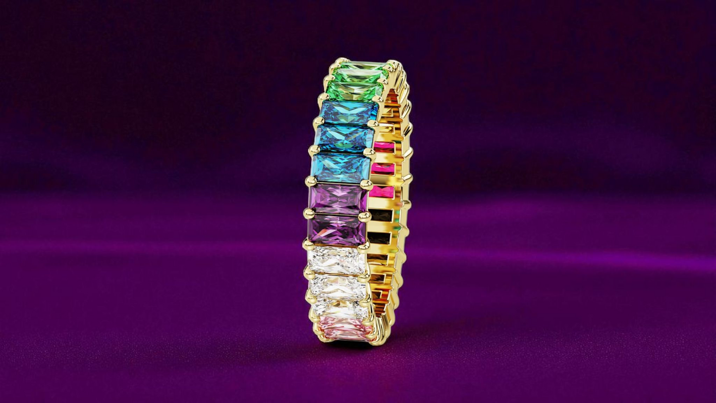 Swarovski Matrix Ring – Baguette-Schliff, Mehrfarbig, Gold-Legierungsschicht
