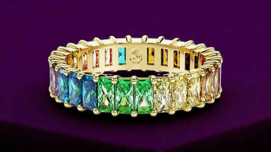 Swarovski Matrix Ring – Baguette-Schliff, Mehrfarbig, Gold-Legierungsschicht