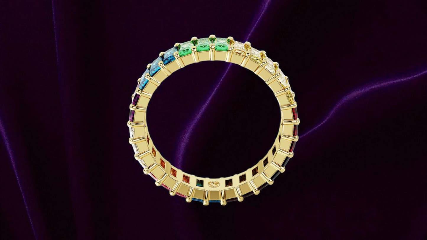 Swarovski Matrix Ring – Baguette-Schliff, Mehrfarbig, Gold-Legierungsschicht